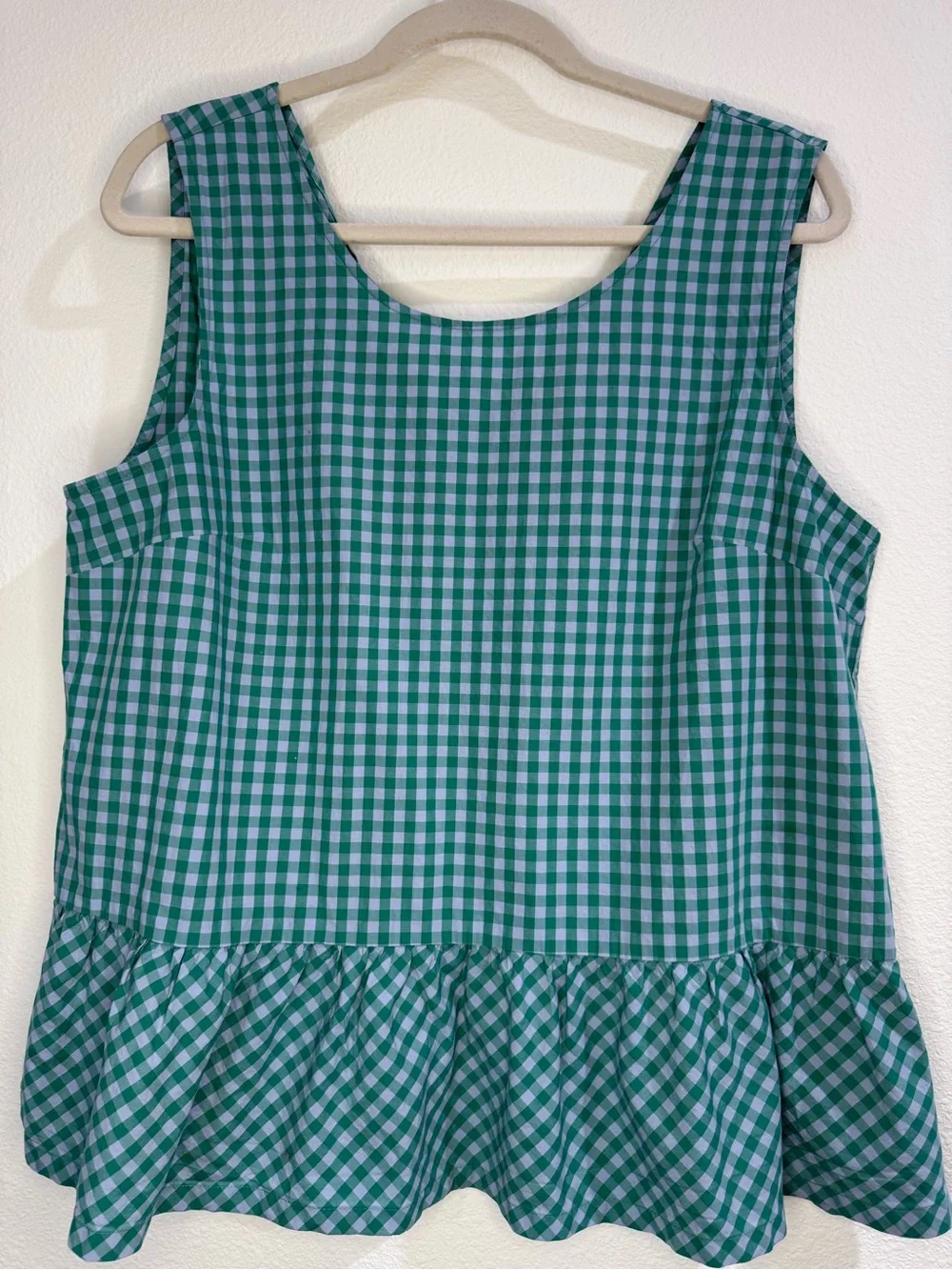 J.Crew Green Gingham Peplum Tank Top | Large - Picture 5 of 7
